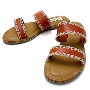Sugar Two Band Slide Sandal Intent Slip on Woven Coral Flat Size 8